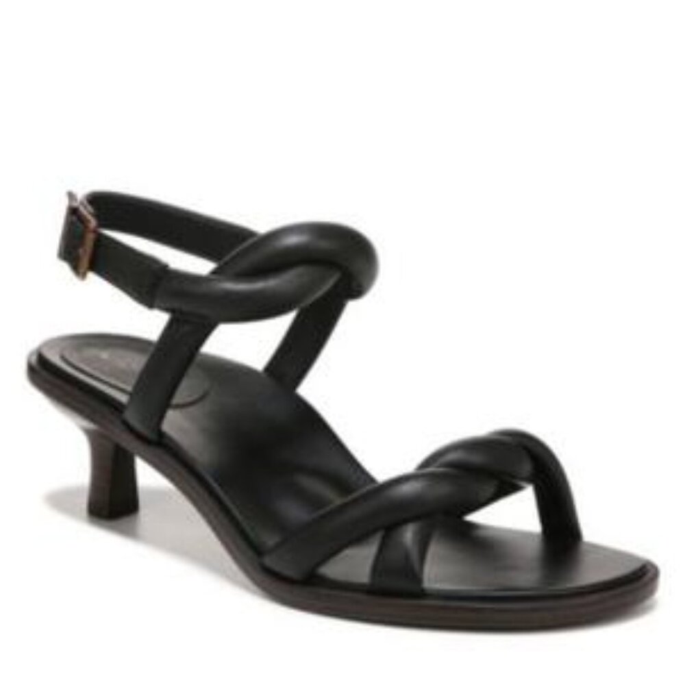Black Knotted Strappy Mid-Heel Sandals